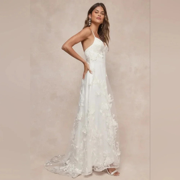 Lulus Profound Elegance Ivory 3D Floral Embroidered Maxi Dress XL Wedding Party - Picture 3 of 14